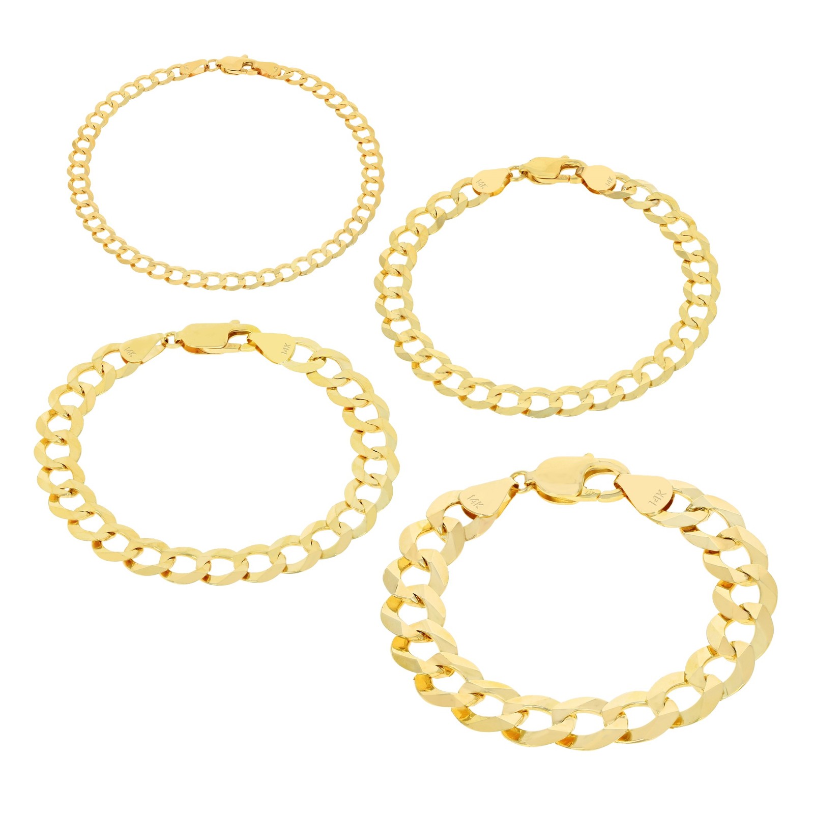 14K Yellow Gold Solid 2.5mm-12mm Cuban Curb Chain Link Bracelet Men Women 7″- 9″