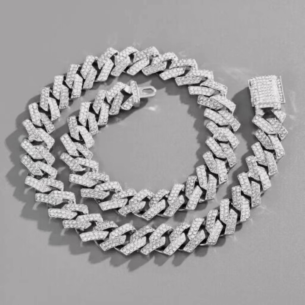 Men’s 15MM White Gold Plated Iced CZ Out Solid Miami Cuban Link Bracelet Chain