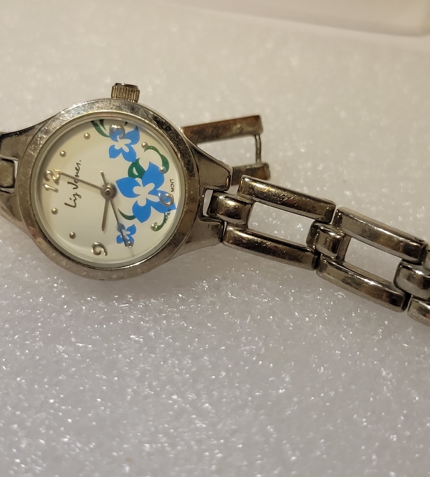 Liz Jones Floral Silver Tone Quartz Watch New Battery Fully Functional