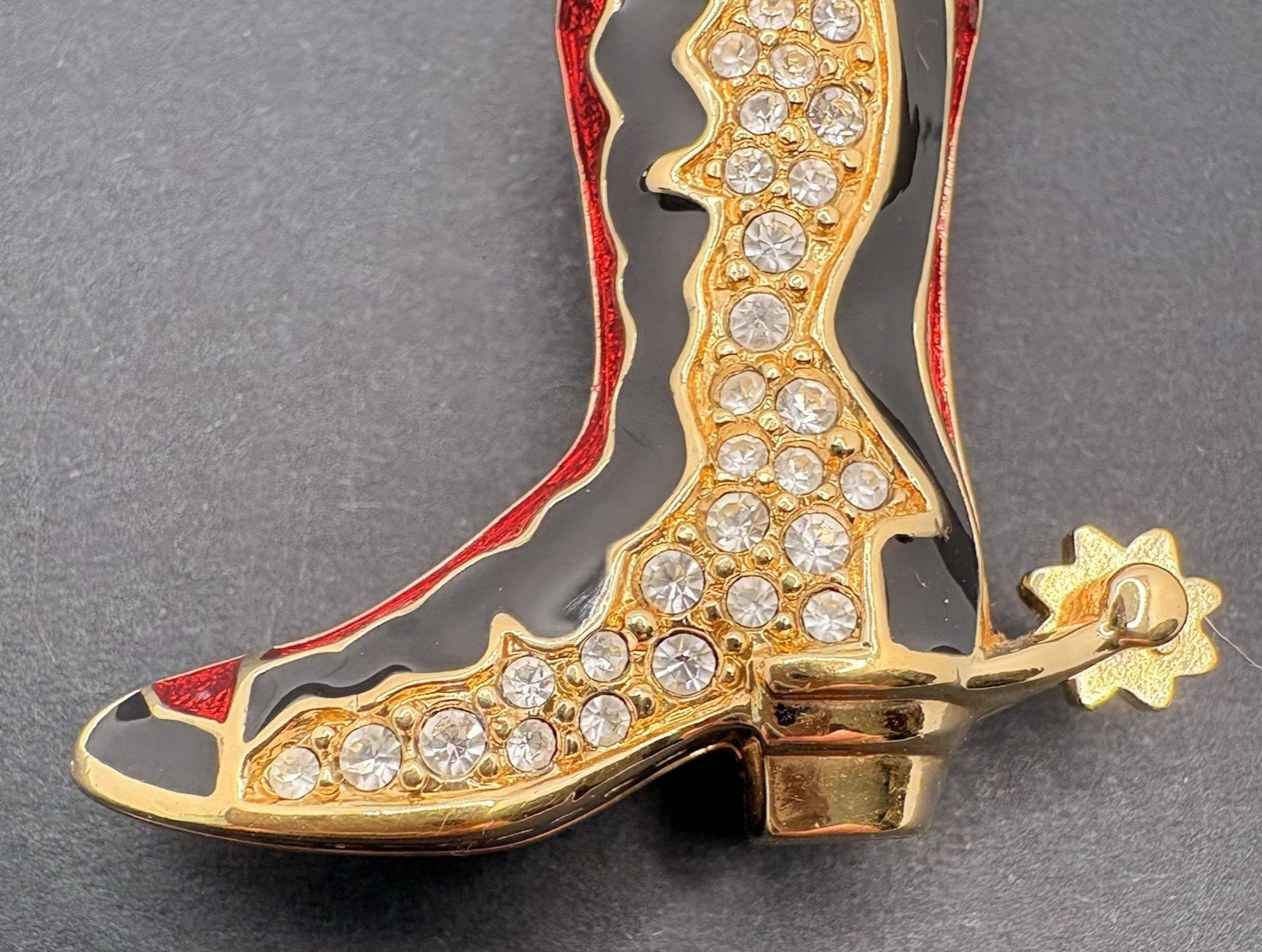 Vintage Swarovski Cowboy Boot Pendant Western Country Enamel Moveable Spur