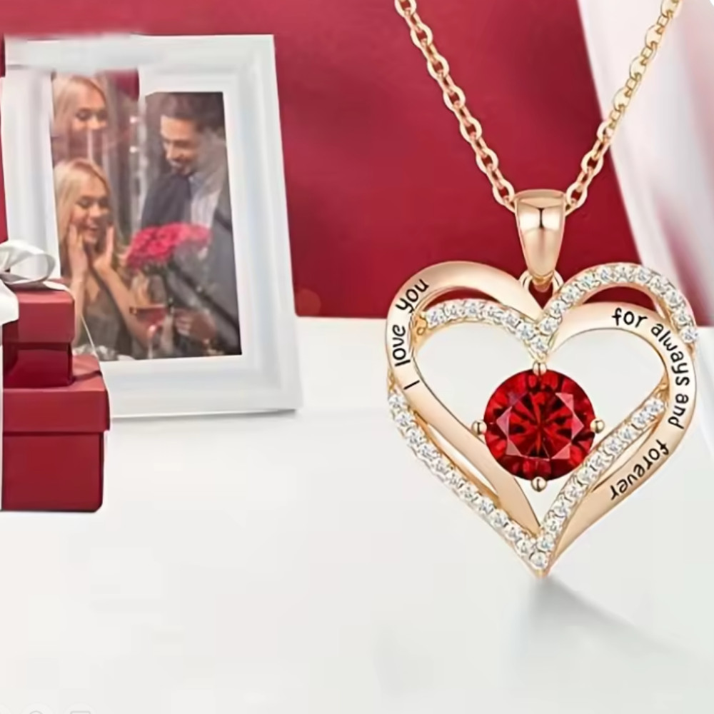 Birthday Gift Heart Necklace in Red Rose Gift Box for Girlfriend Wife Women