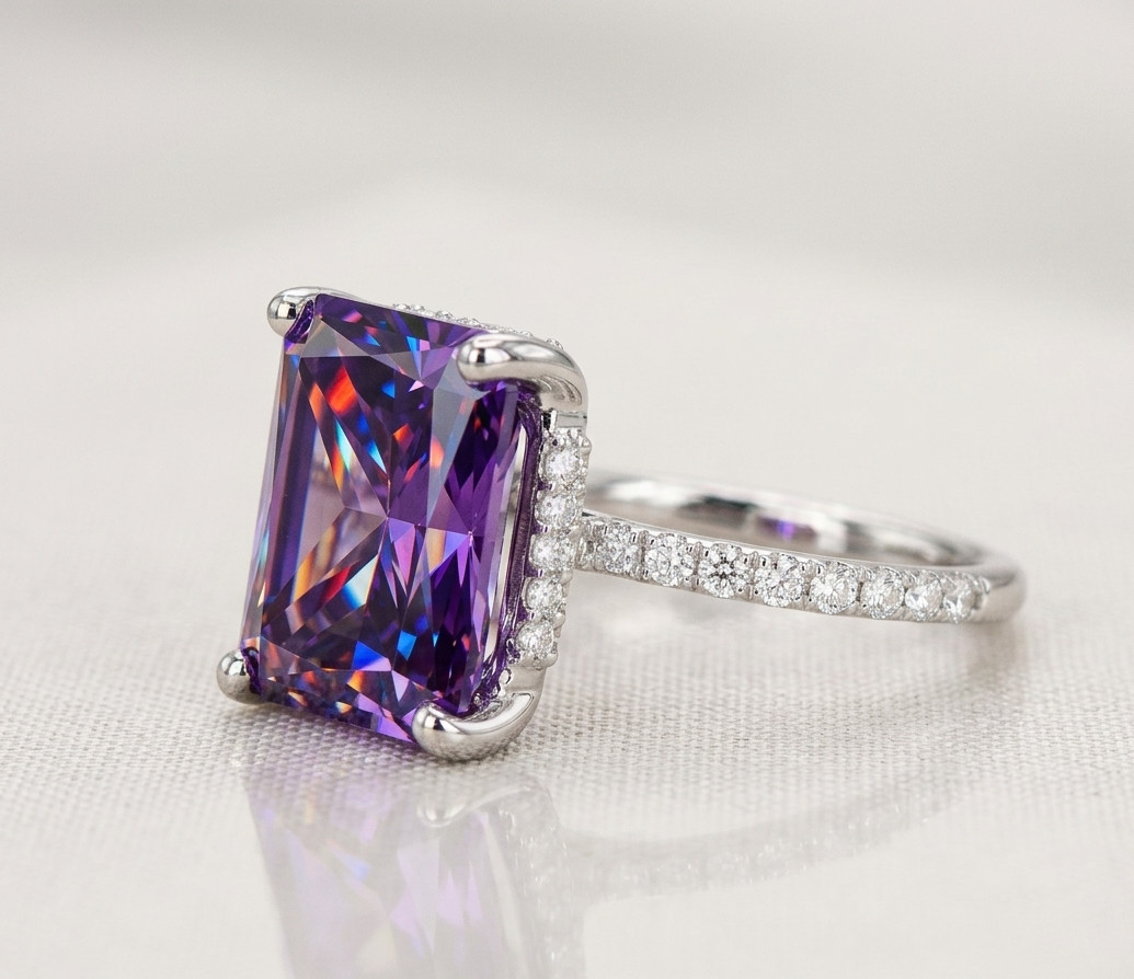 Designer 12.5 Ct, VVs1 Certified Purple Diamond Ring, FREE Matching Studs .
