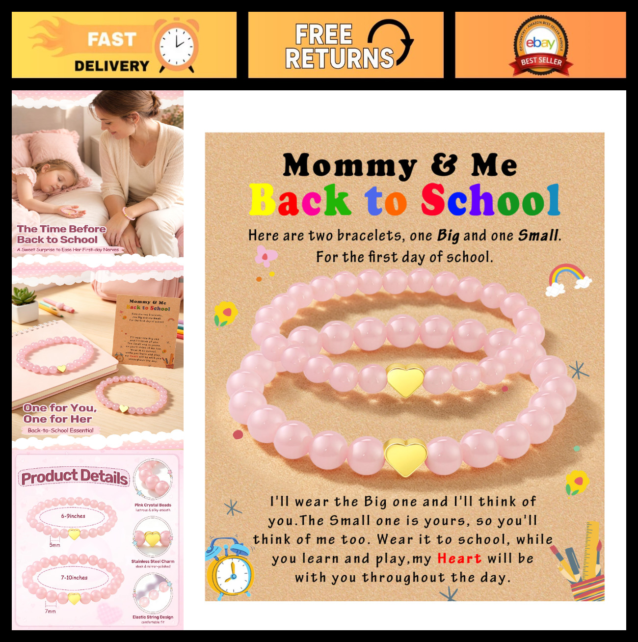 Back to School Bracelet for Mom & Daughter | Kabbalah Red String, Pinky Promise