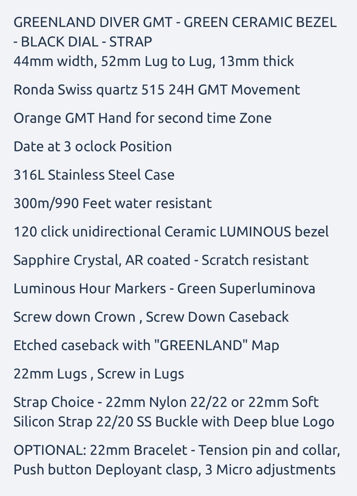 Deep Blue GREENLAND AUTO DIVE WATCH GMT- BLACK DIAL ‼️