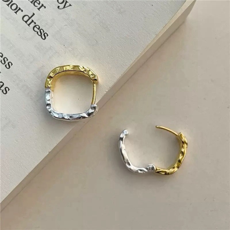 Two Tone Hammered Hoop Earrings 925 Silver Gold Silver Huggie Earrings 318
