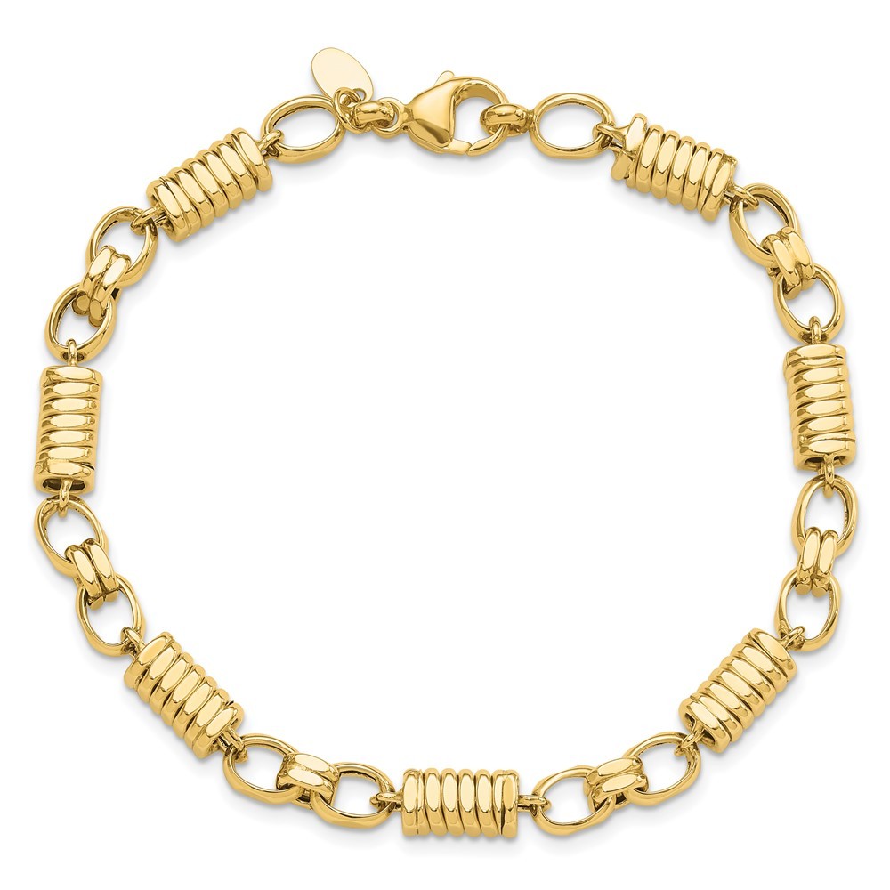 14k Yellow Gold Polished and Grooved 5.4mm Fancy Link Mens Bracelet 8.5″