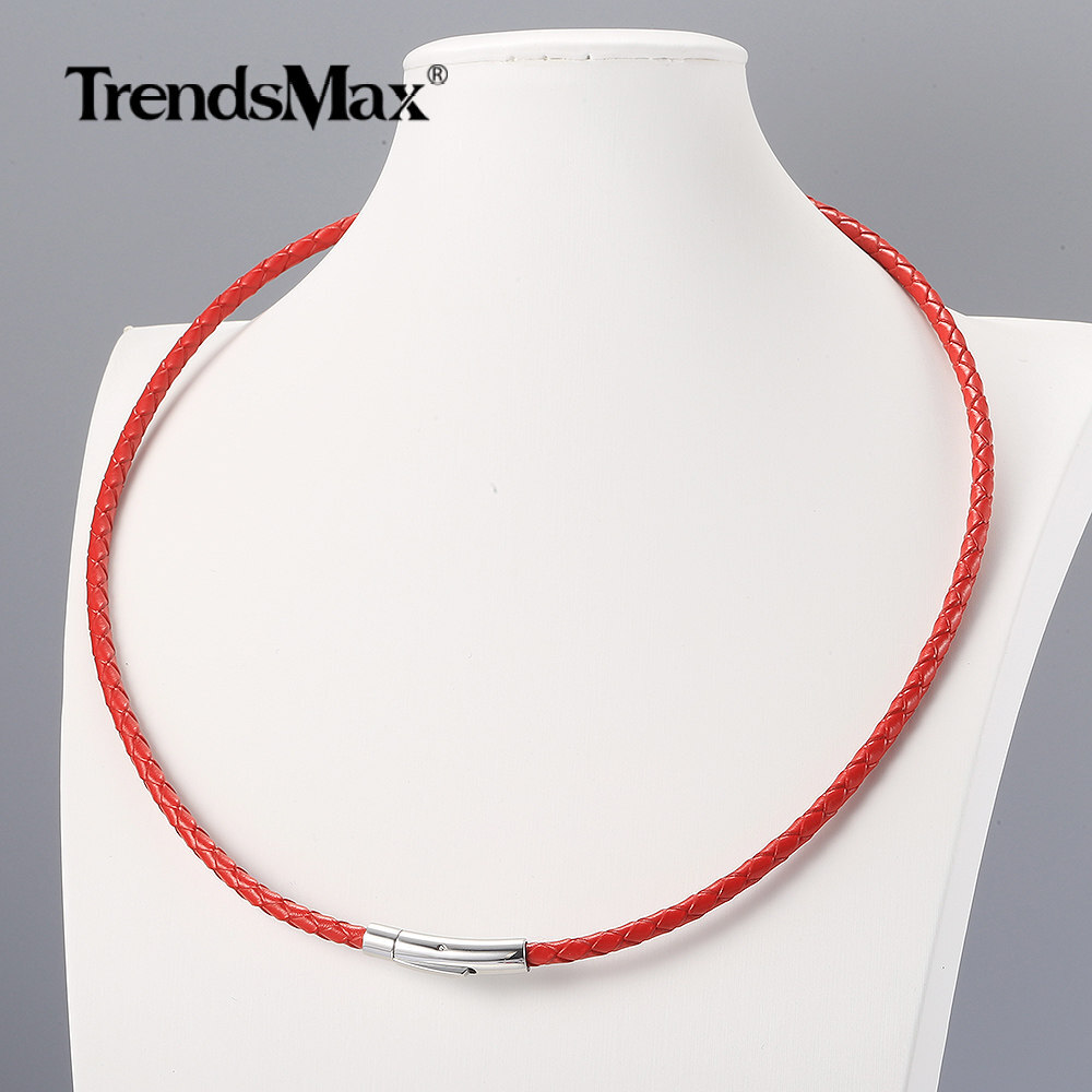 4/6MM Red/Brown/Black Braided Cord Rope Leather Necklace Choker Push Lock 16-30″