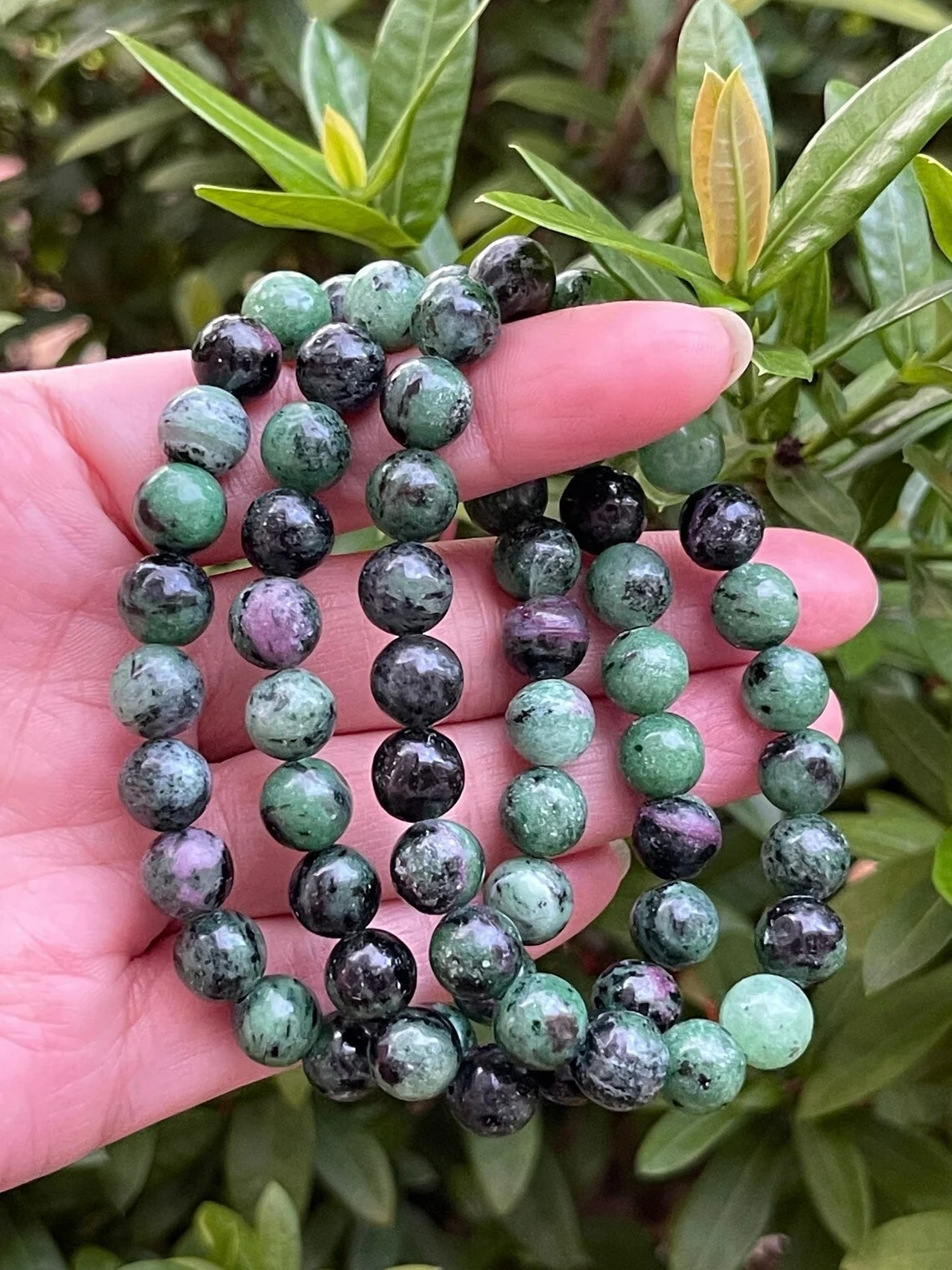 10mm Ruby Zoisite Beads Bracelet Natural Crystal Stretch Bracelet Christmas Gift