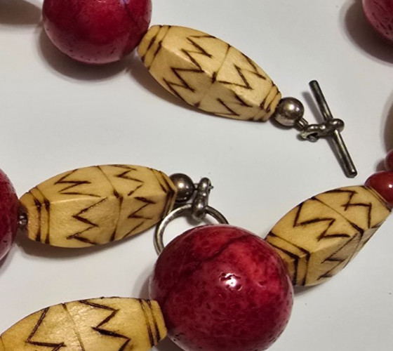 Artisan Handmade Turquoise Pendant Necklace Coral Wood Tribal Boho Southwest