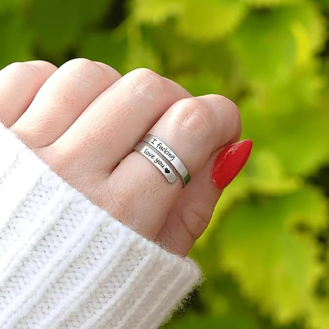 I Fcking Love You Ring For Women, Open Adjustable Stainless Steel Engraved Heart