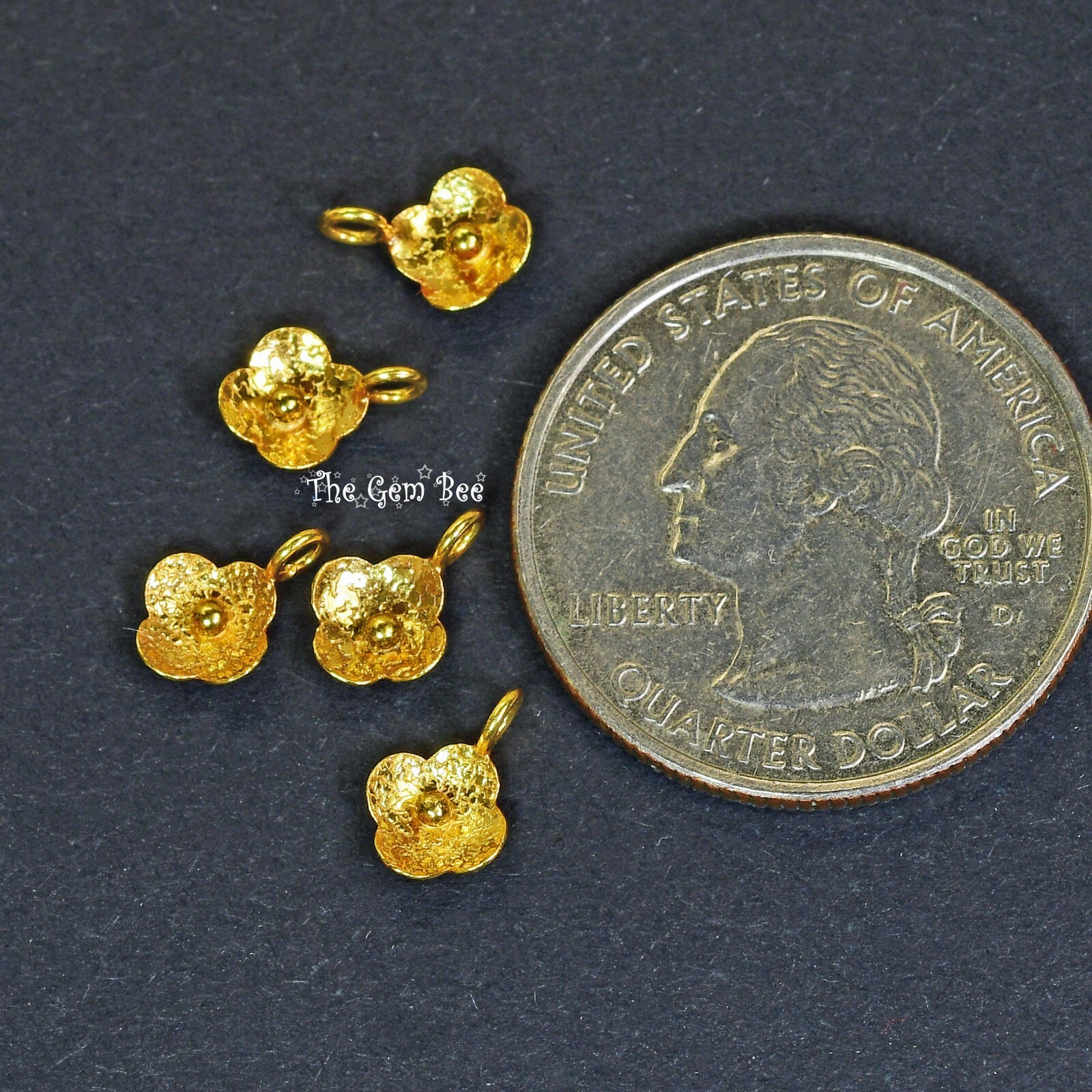 6.2mm 18k Solid Yellow Gold Fancy Textured Flower Charms Findings (5 pieces)