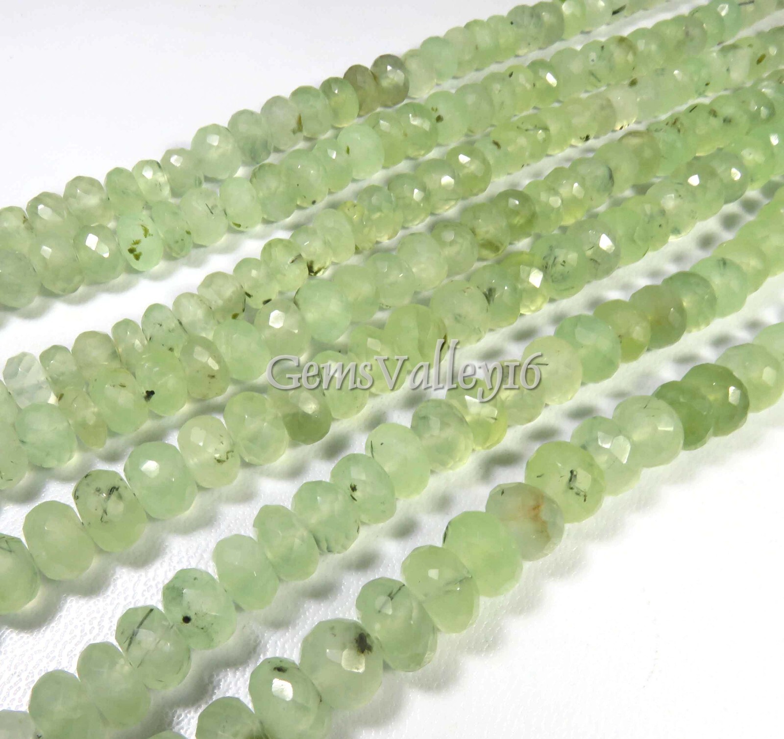 Top Natural Green Prehnite Faceted Gems Rondelle Beads 8-8.5mm 8″Strand GV-3701