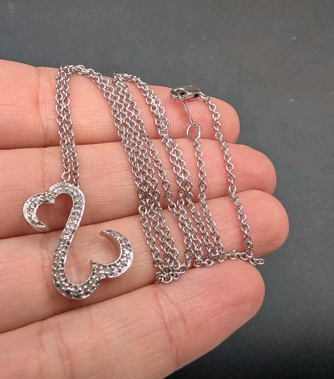 Sterling 925 JWBR Jane Seymour Open Hearts Diamond Pendant On 18″ Chain Necklace