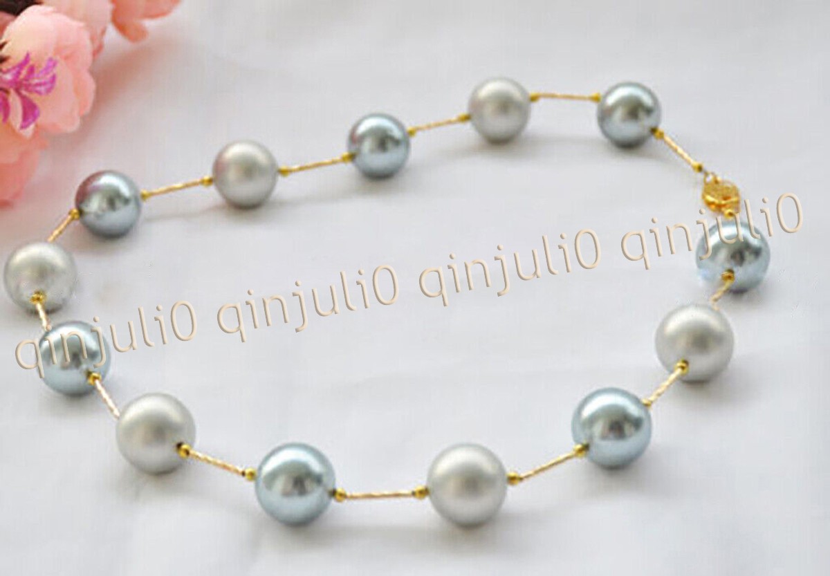8/10/12/14mm Silver Grey South Sea Shell Pearl Round Beads Necklace 14-48 inches