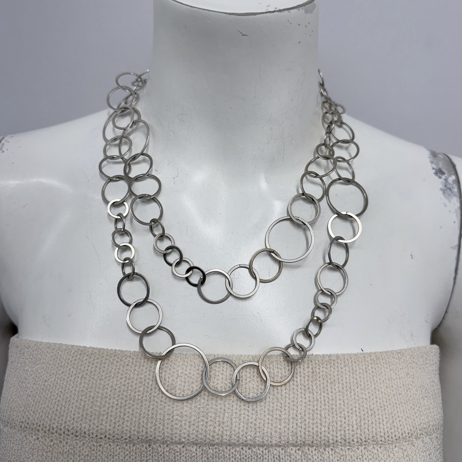 Sterling Circle Round Chain Links Necklace Hallmarked 45 Grams 42 1/2″ Long