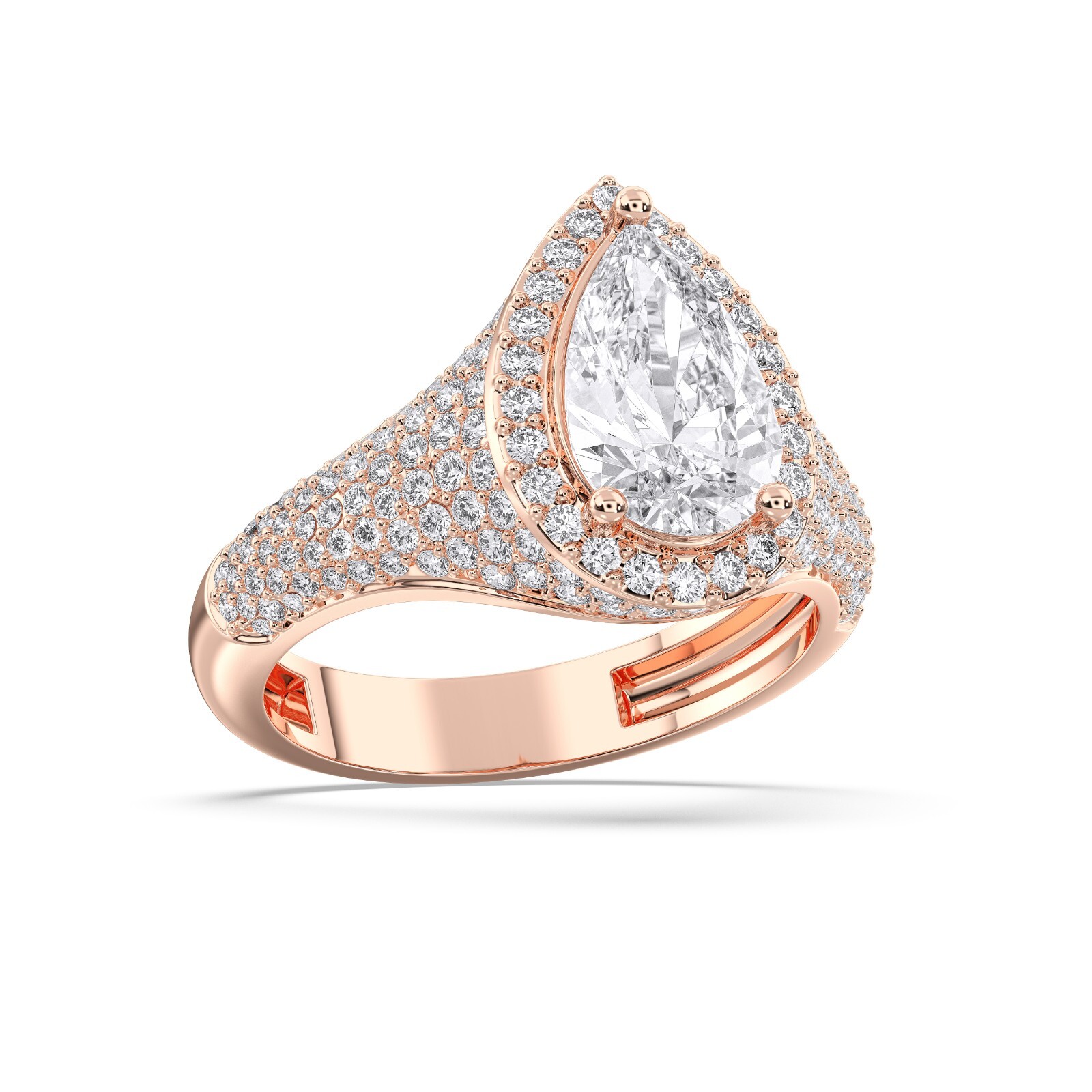 IGI Certified Lab Grown Diamond Engagement Ring 3.27ct Pear 14k Gold