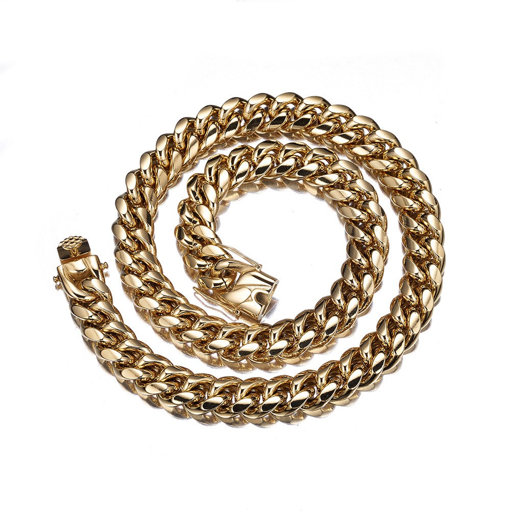 6-22MM Full Stainless Steel 18K GP Miami Hip Hop Cuban Chain Necklace Bracelet