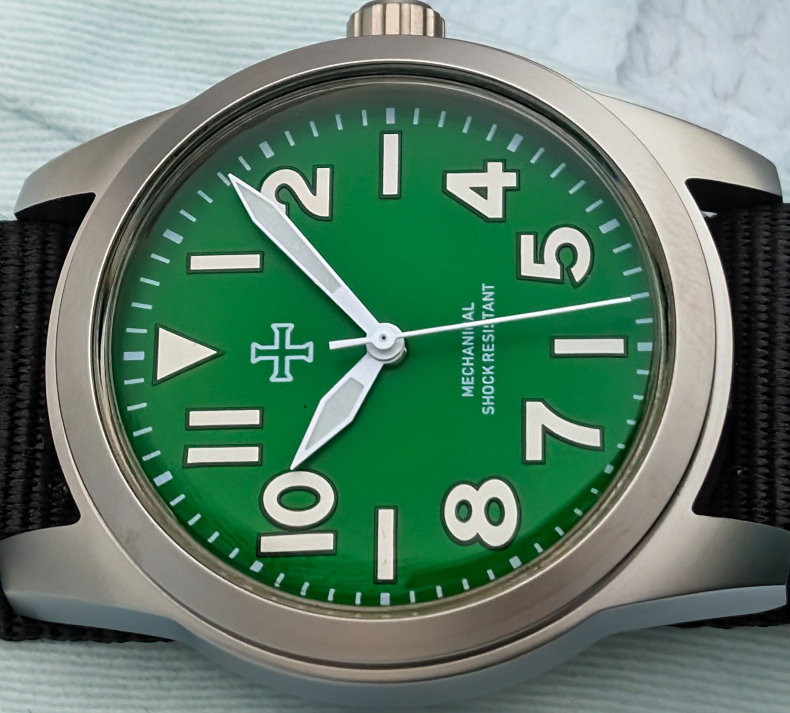 Mechanical Military tool watch Blasted Stainless steel green 39mm