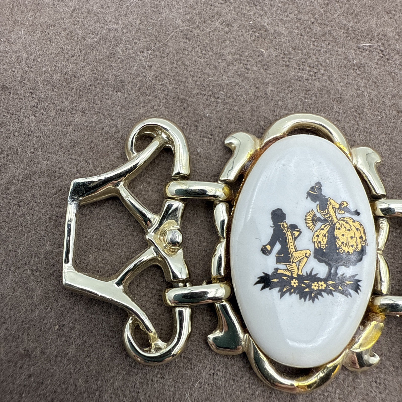 Vintage Countess Porcelain Courting Couple Bracelet Black Gold on White