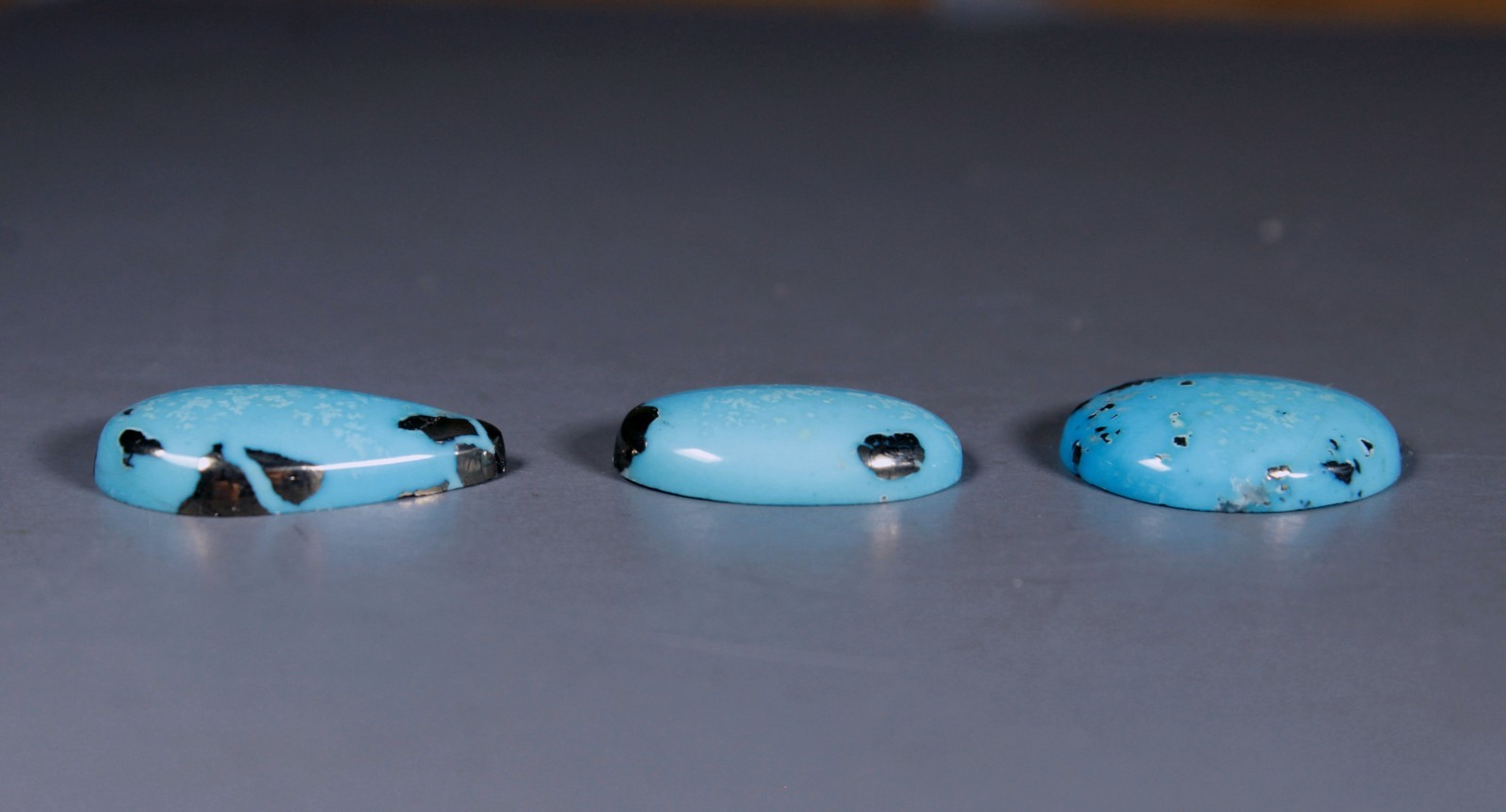 All 3 Persian Turquoise Cabochons with Pyrite Pear Oval Shape
