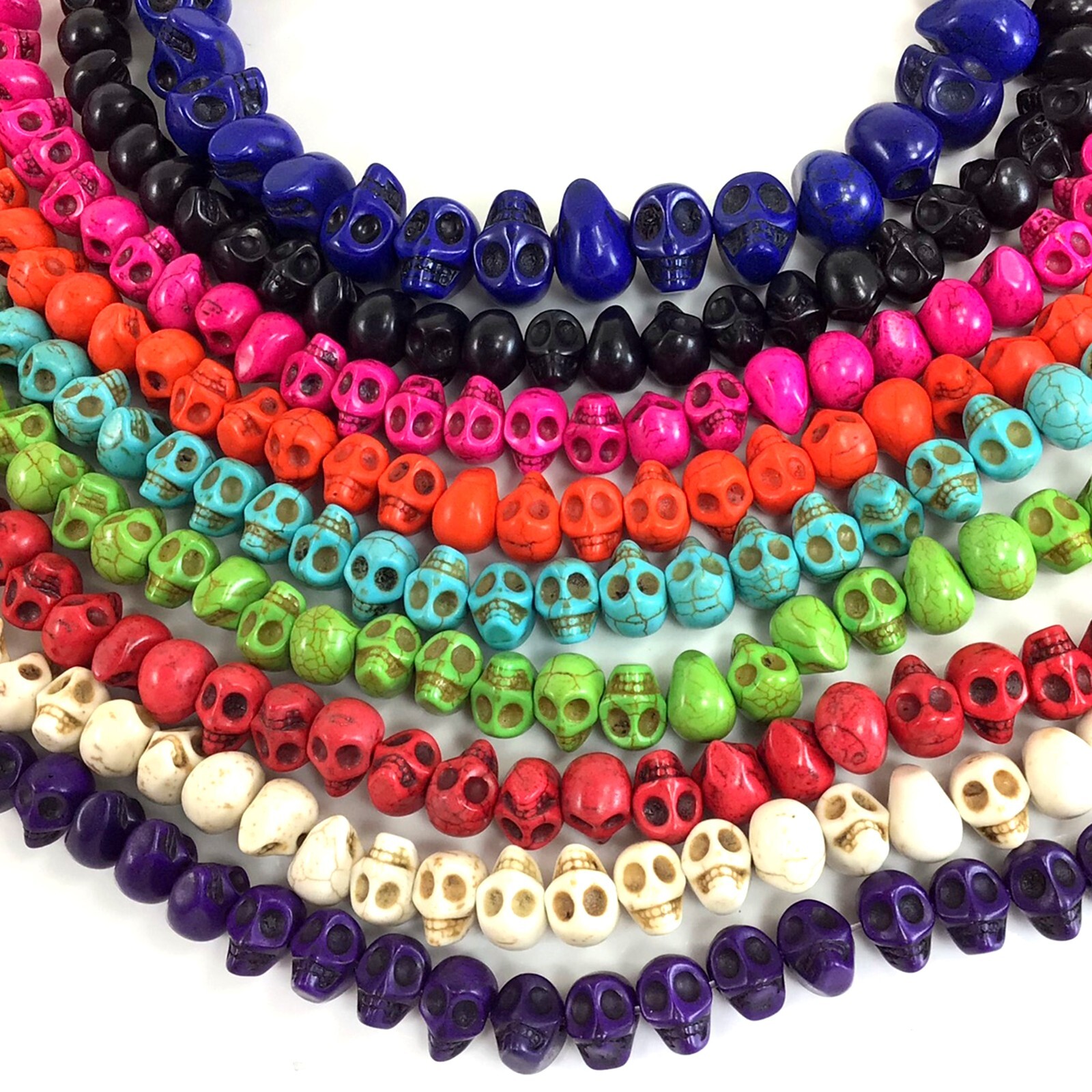 Halloween Decor Howlite Skull Magnesite Turquoise Pumpkin Beads 15″ Bracelet