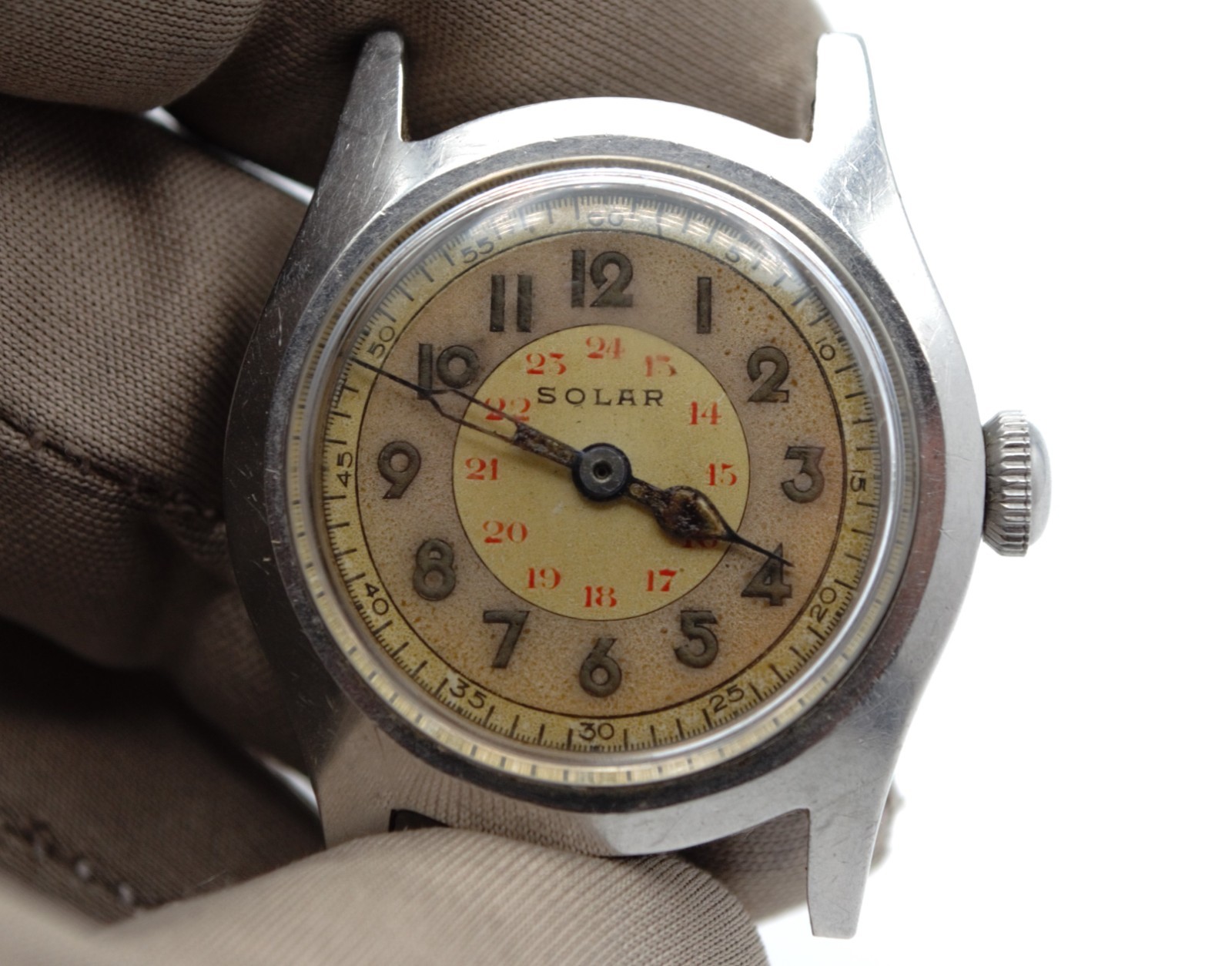 1940’s SOLAR Eaton Military Swiss Manual Watch 15 Rubies 30mm Original