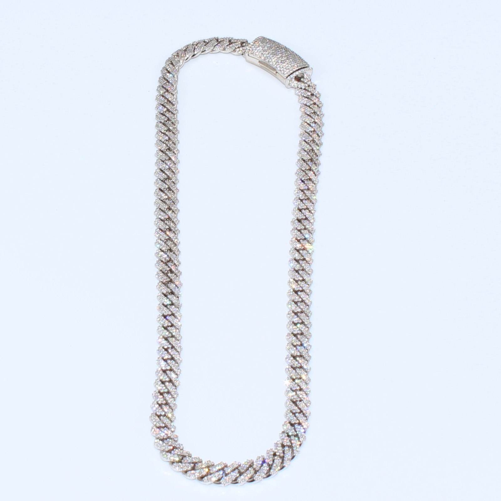 White Gold Cuban Link Chain 20” 10mm Approx. 20ct Real Diamond 129g Necklace