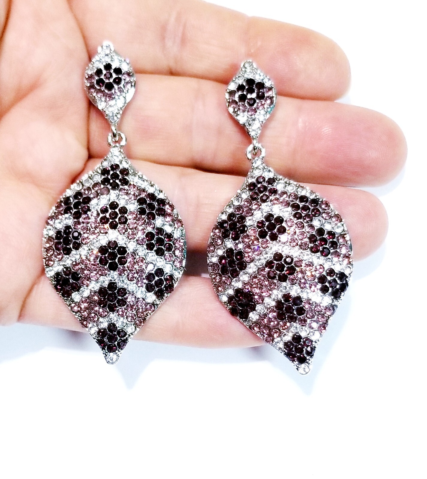 Chandelier Rhinestone Crystal Pageant Bridal Earrings Purple Drop Dangle 2.8 In