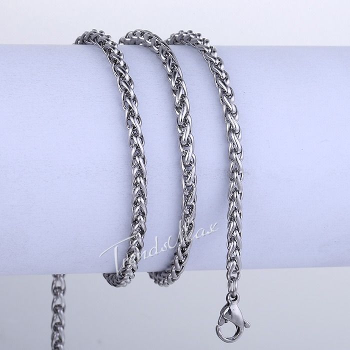 3/4/5/6/8/10mm Boys Men’s Chain Stainless Steel Wheat Link Silver Tone Necklace