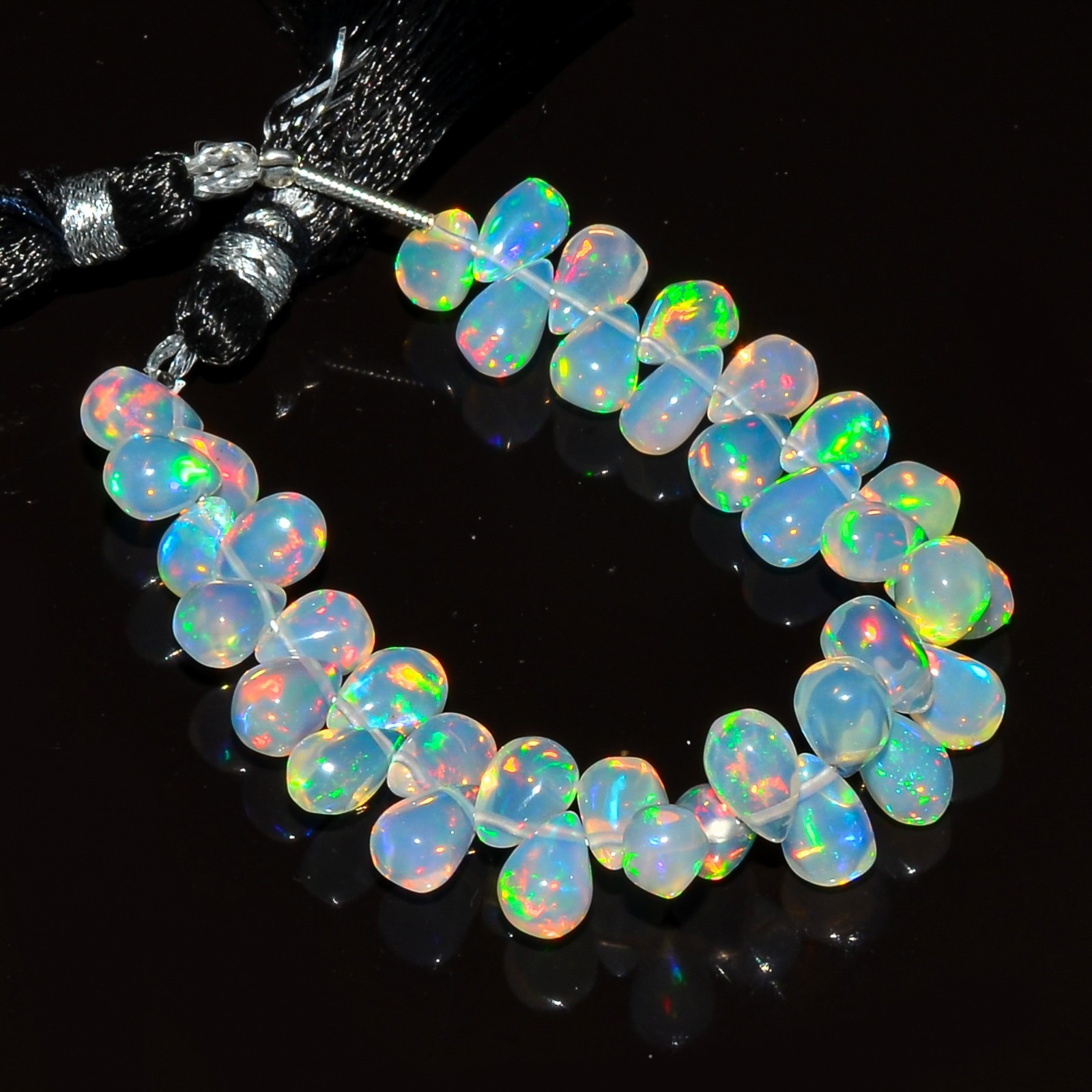 Ethiopian Opal Beads, Top Quality Multi Fire Opal Teardrop Beads Gemstone Q-512