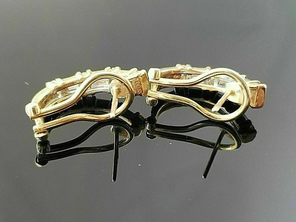 2Ct Lab Created Diamond Baguette Omega Back Hoop Earrings 14K Yellow Gold Finish