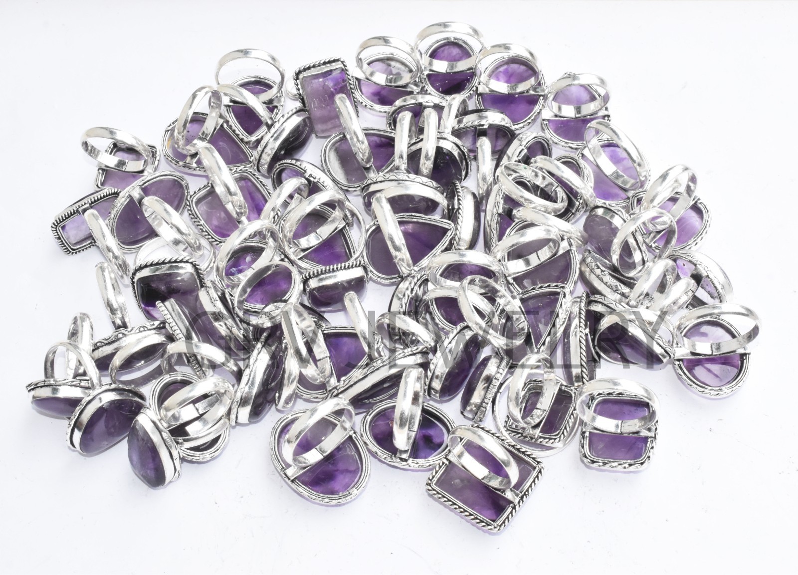 1-500 Pcs Natural Amethyst In Wholesale Gemstone Rings Lot: Silver Plated Whr-9