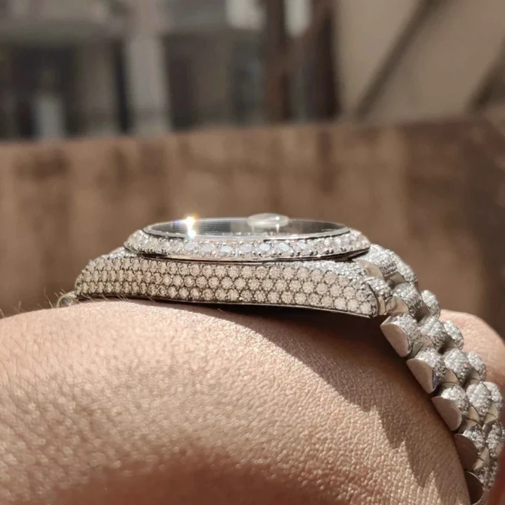Moissanite Diamond Watch Rhodium Steel Automatic Men Luxury Timepiece