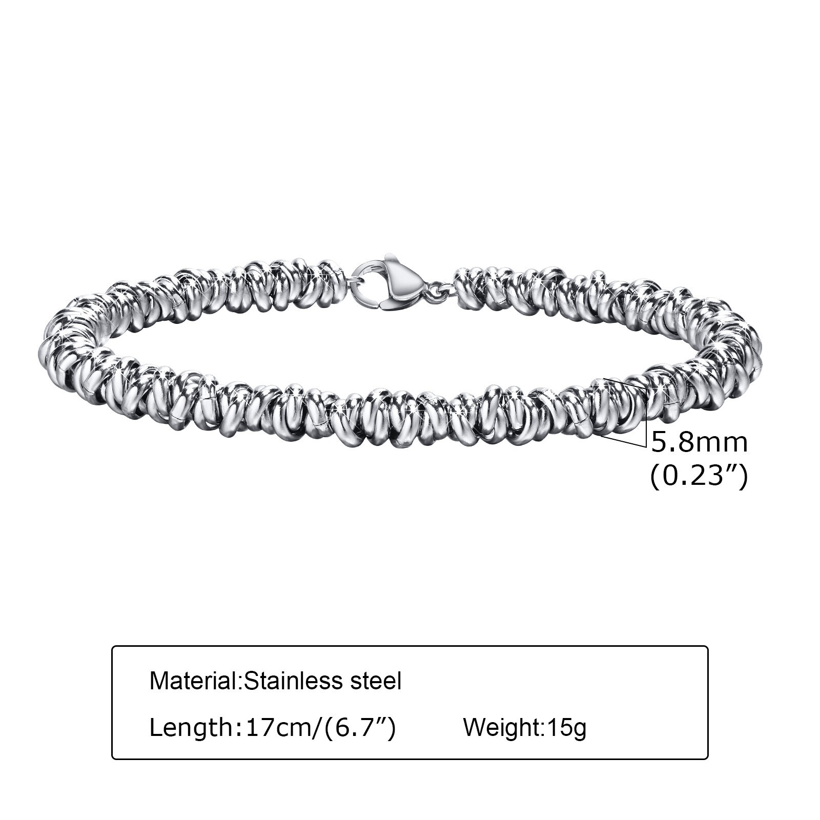 6mm 8.66inch Silver Women Mens Bracelet Stainless Steel Link Chian Fashion Gift