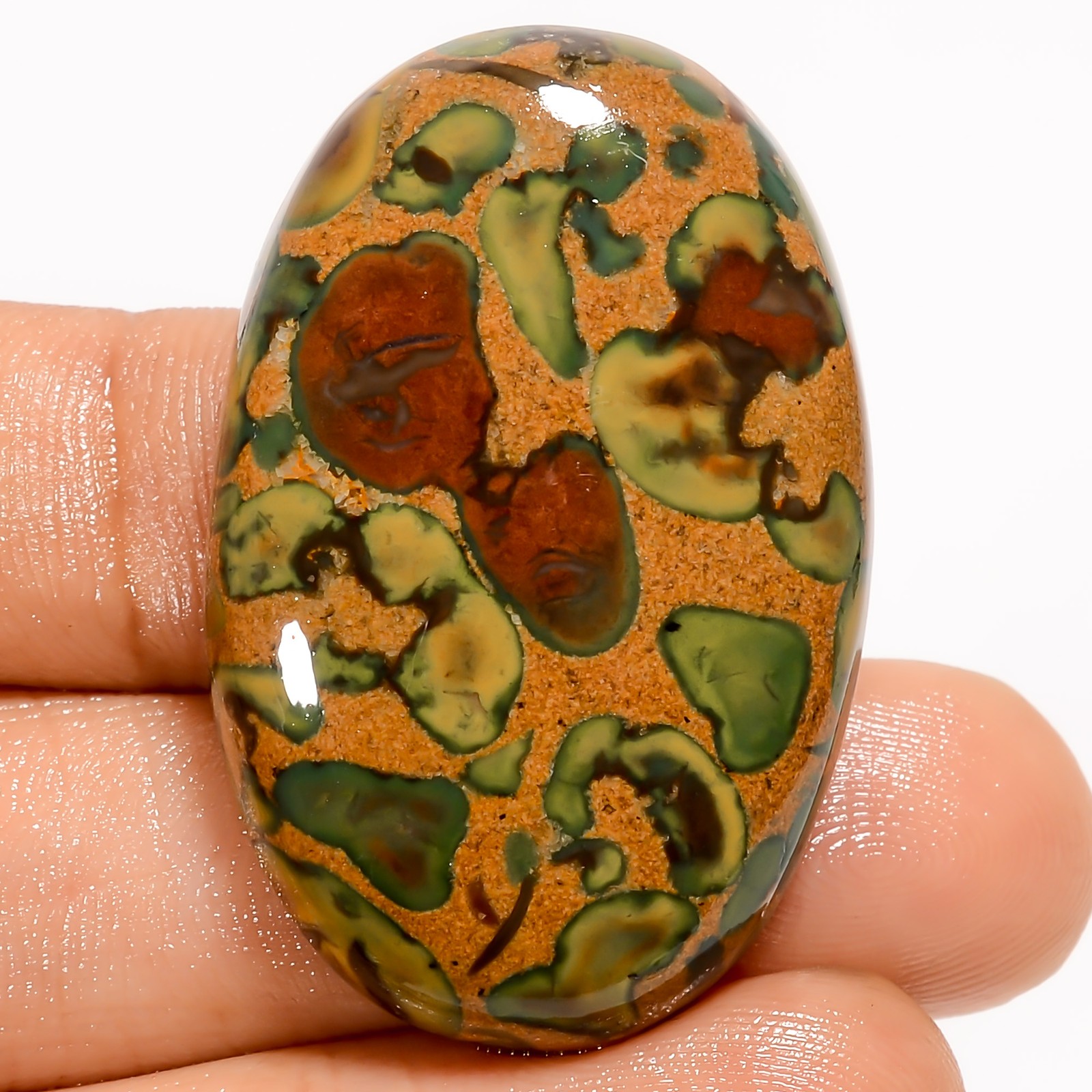 100% Natural Fruit Jasper Oval Shape Cabochon Gemstone 63.5 Ct 37X24X7mm GC42030