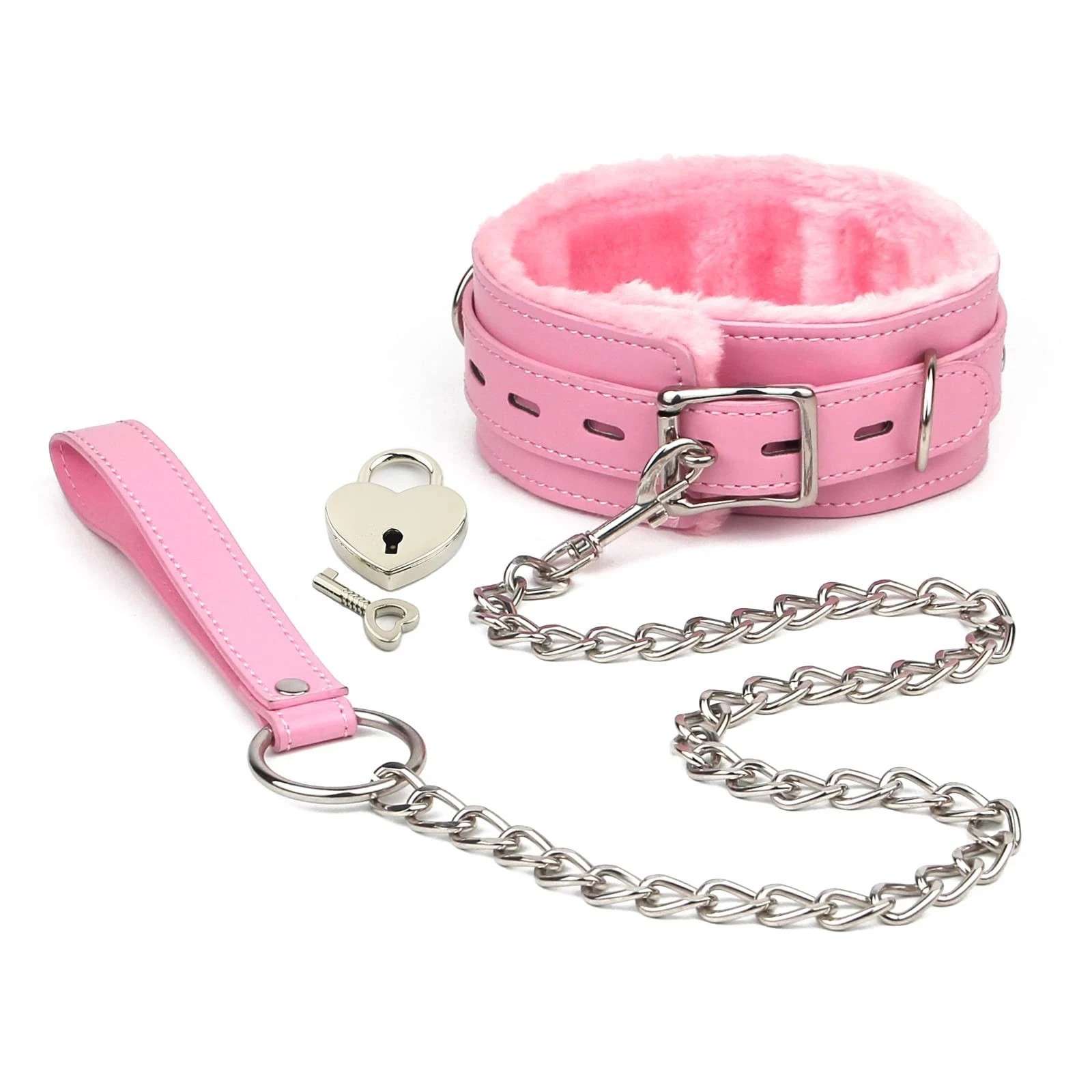 leather choker collar with Lock Adjustable Size for women B-lock Pink