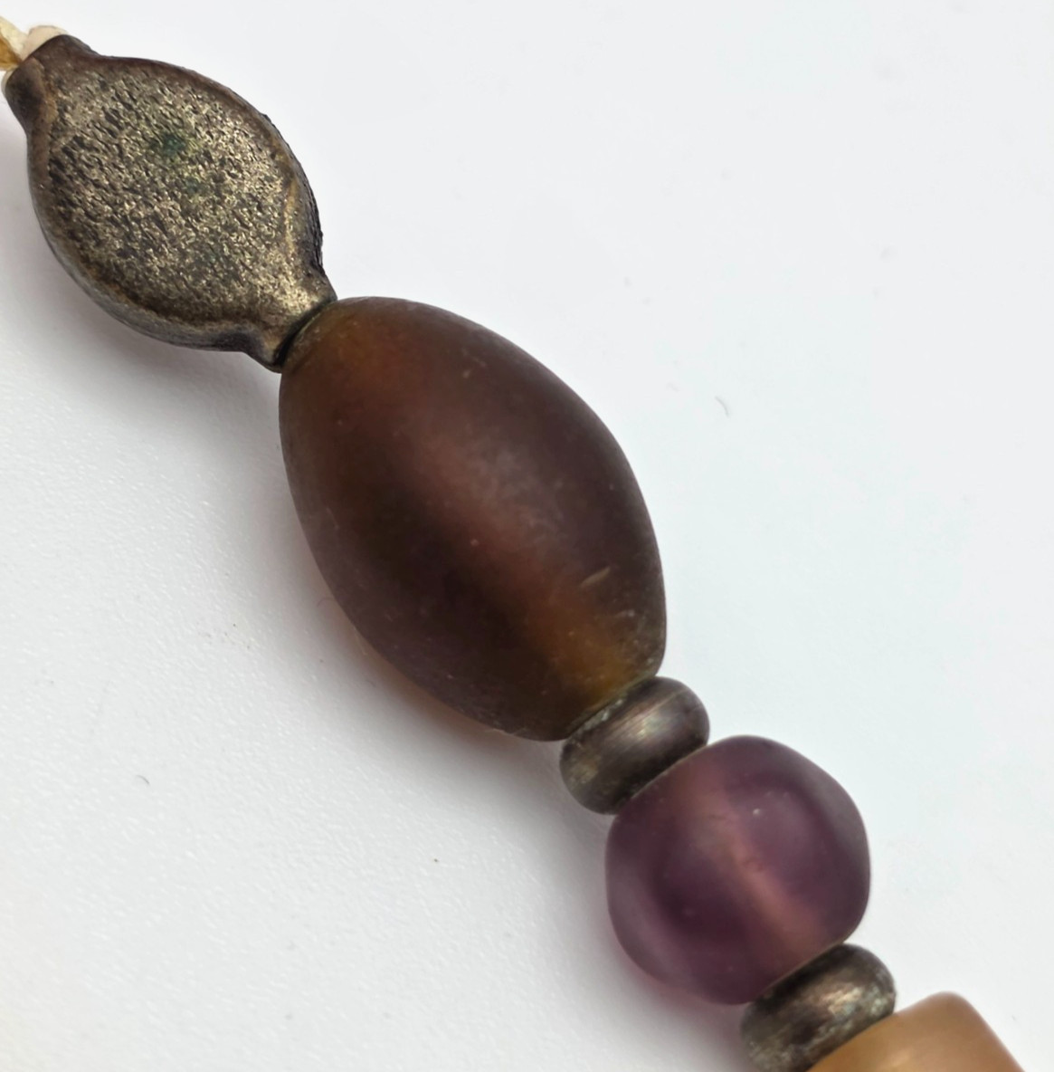 Vintage Boho Mixed Media Beaded Necklace Frosted Glass Tribal Artisan 32in