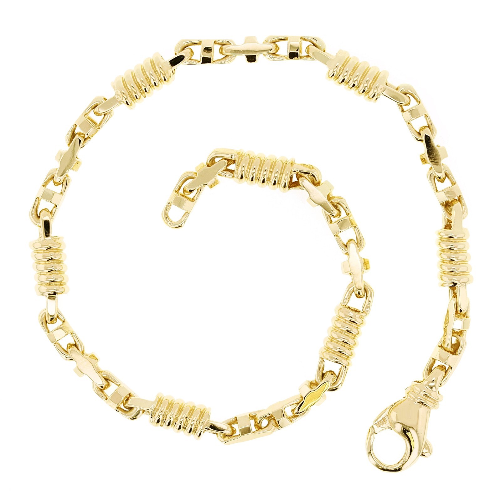 10k Yellow Gold Solid Handmade Spring Barrel & Oval Link Bracelet 8″ 5.4mm 16g