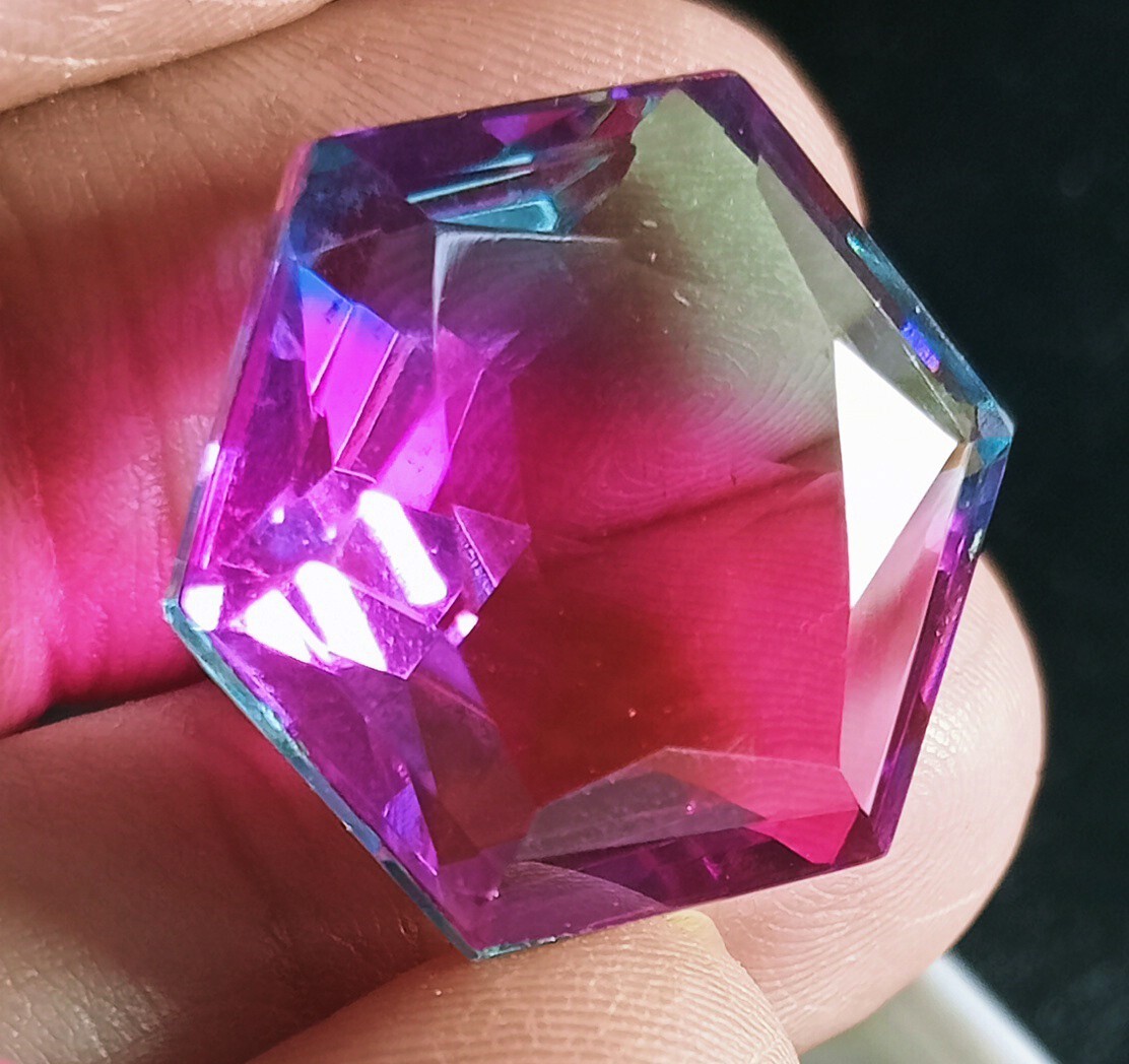 EGL Certified 23.50 Ct Natural Tourmaline Bi-Color Hexagon Fancy Gemstone AAA