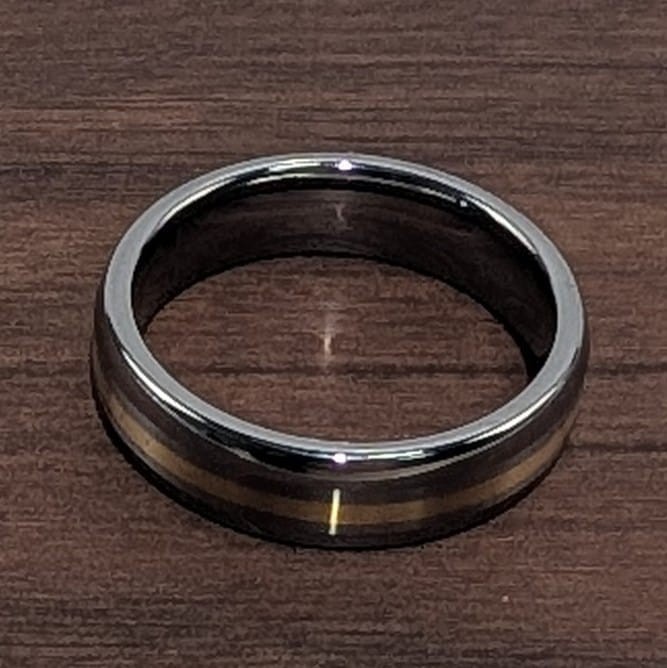Elegant ArtCarved Tungsten Carbide Mens Ring With 18K Gold Inlay