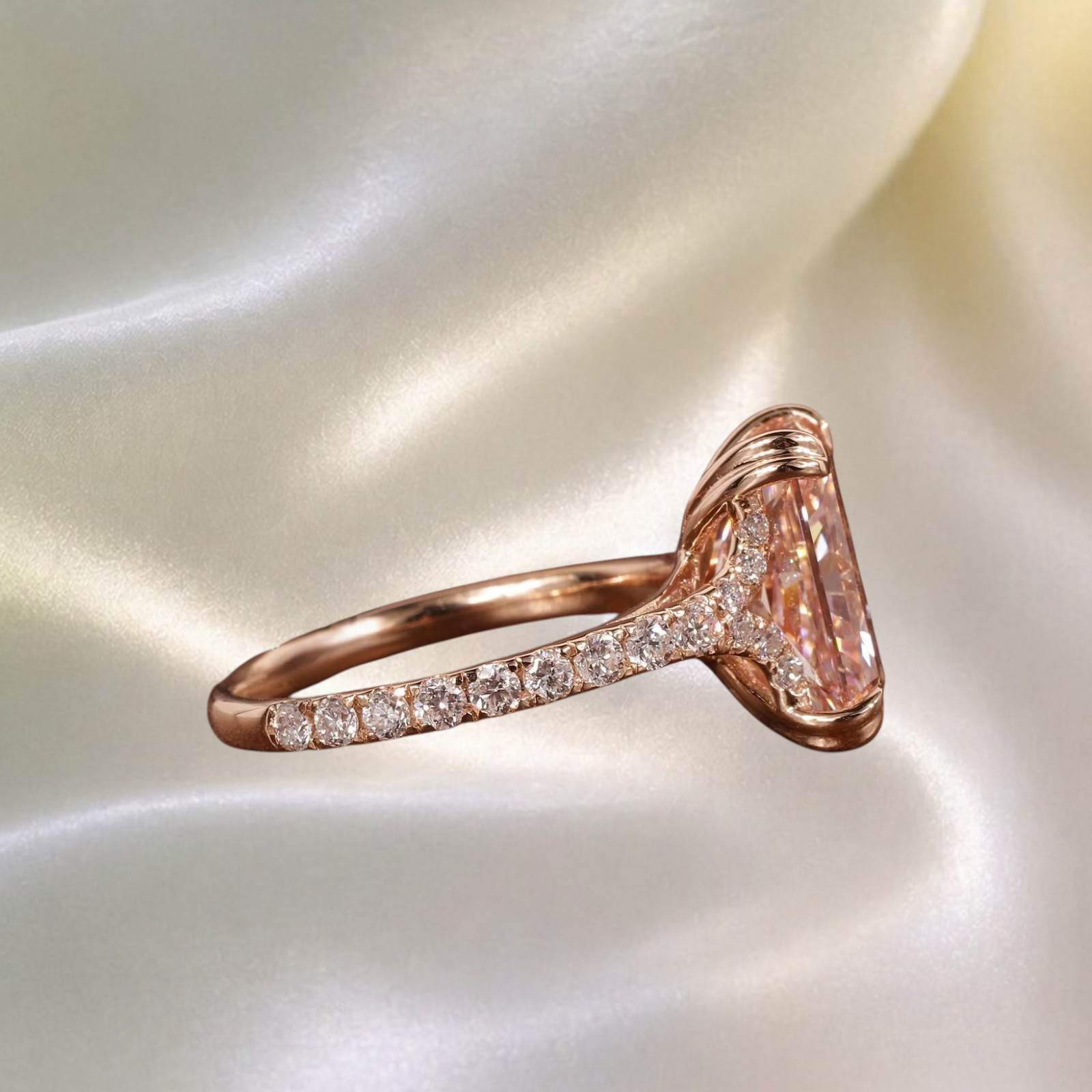 Radiant Cut 3.40 Ct IGI Lab Created Diamond Ring 14k Rose Gold Fancy Vivid Pink