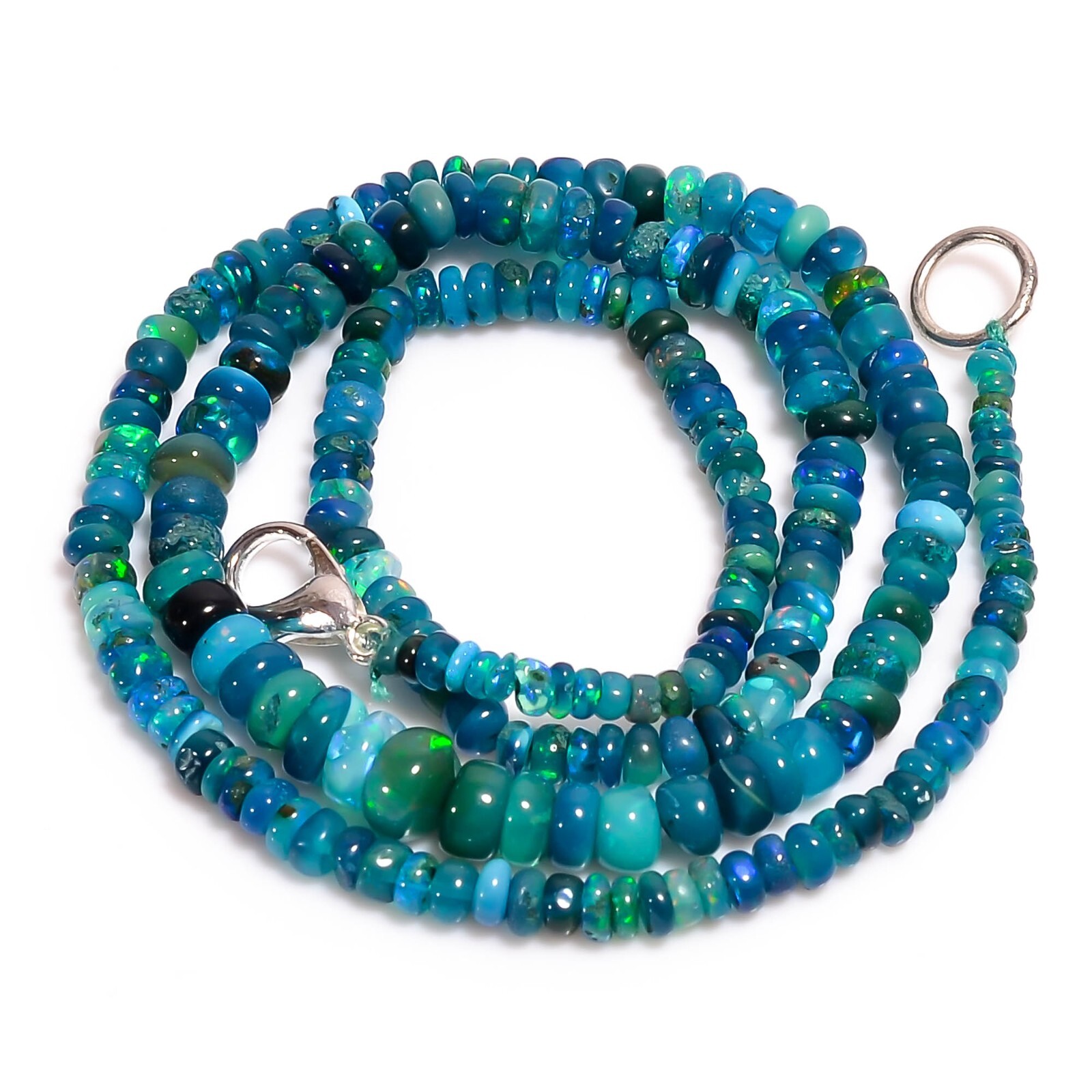 Natural Blue Ethiopian Opal Gemstone Rondelle Beads 3X2 6X4 mm Necklace 17″