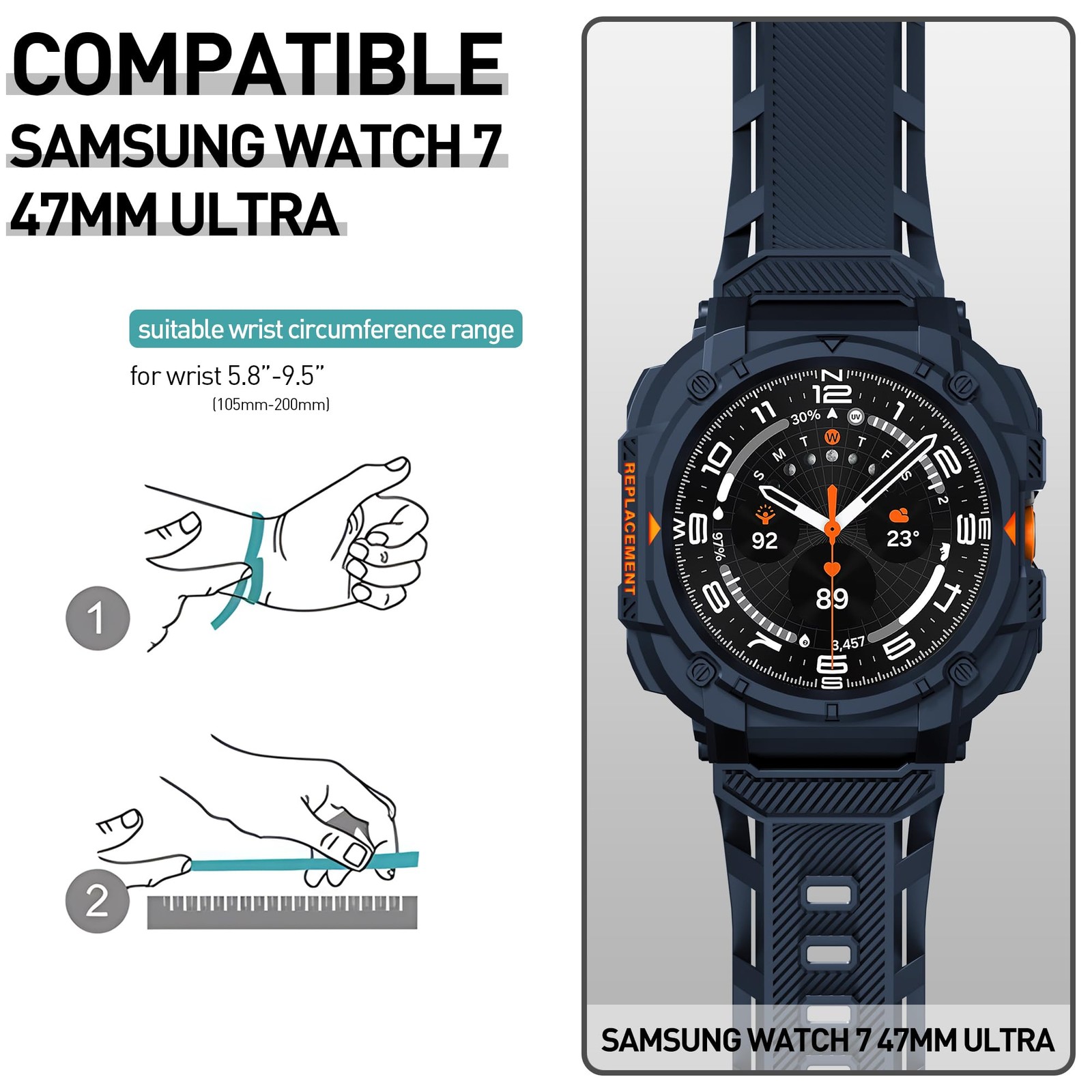 Suoman Samsung Galaxy Watch 7/8 Ultra 47mm Case Band Rugged TPE Matte Protective