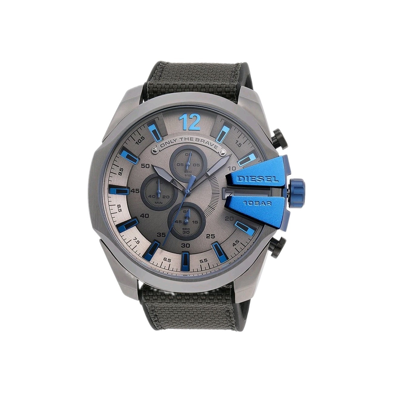 Diesel Only The Brave Chronograph Date Quartz Grey/Blue Dial Grey Nylon 10ATM