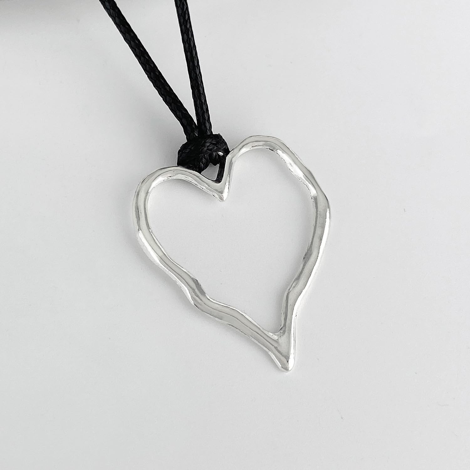tenghong2021 Heart Shape Long Pendant Necklace for 3.6cm x 2.8cm, A Silver