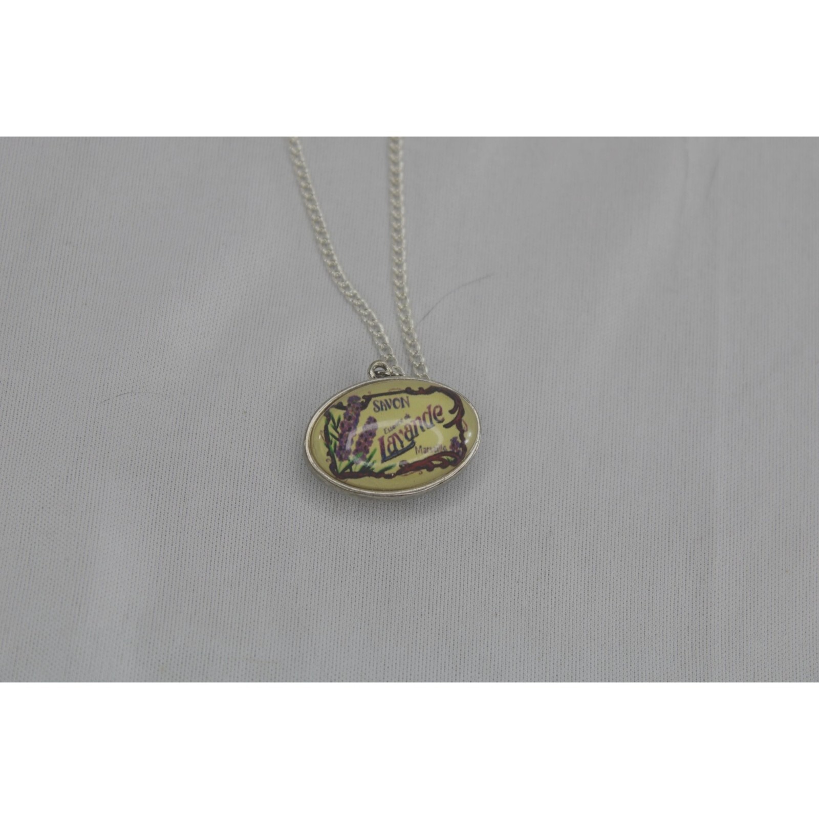 Savon Lavande Pendant Necklace Lavendar Soap Silvertone 89622