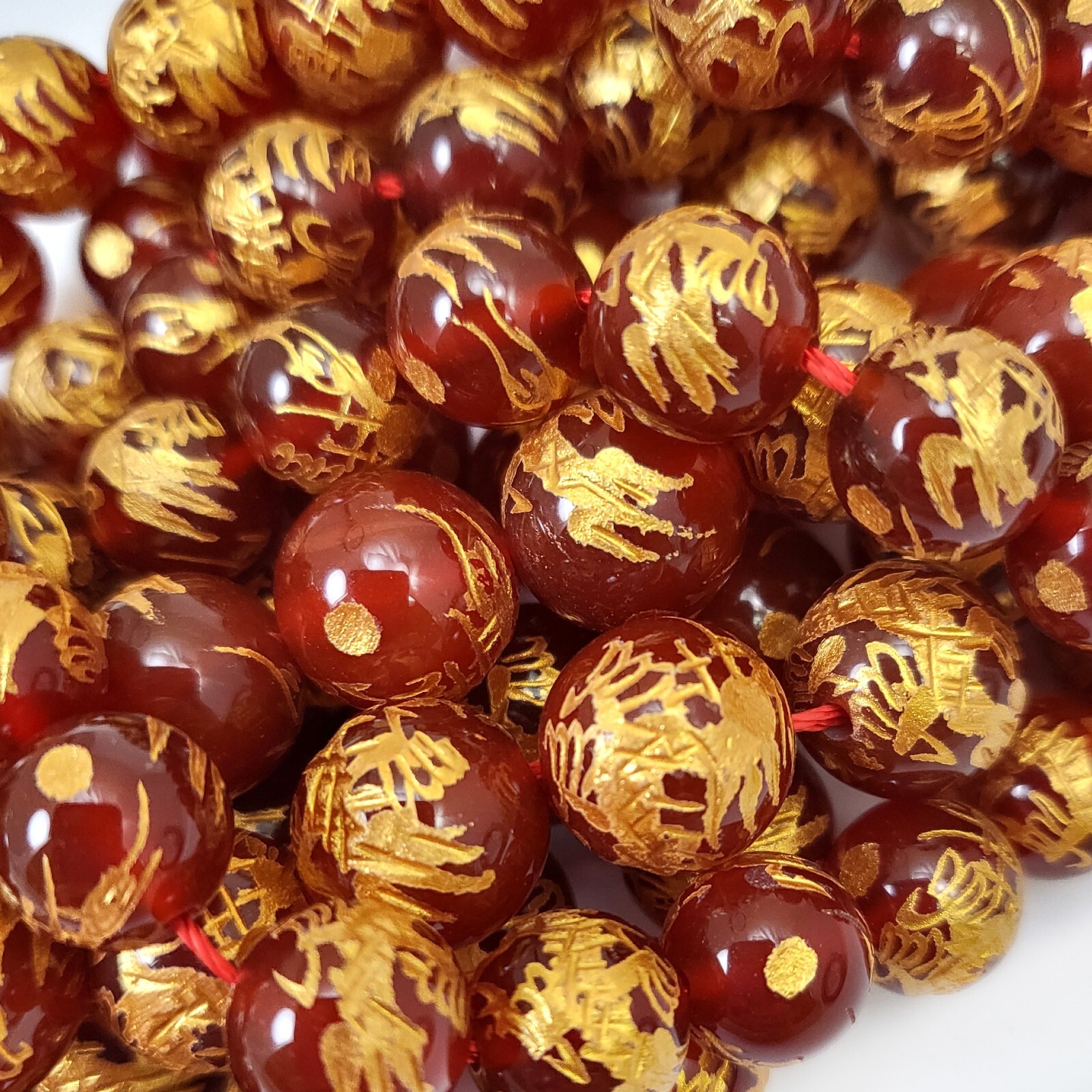 Natural Carnelian w Curved Gold Dragon Ball Round Beads 10mm 12mm 14mm