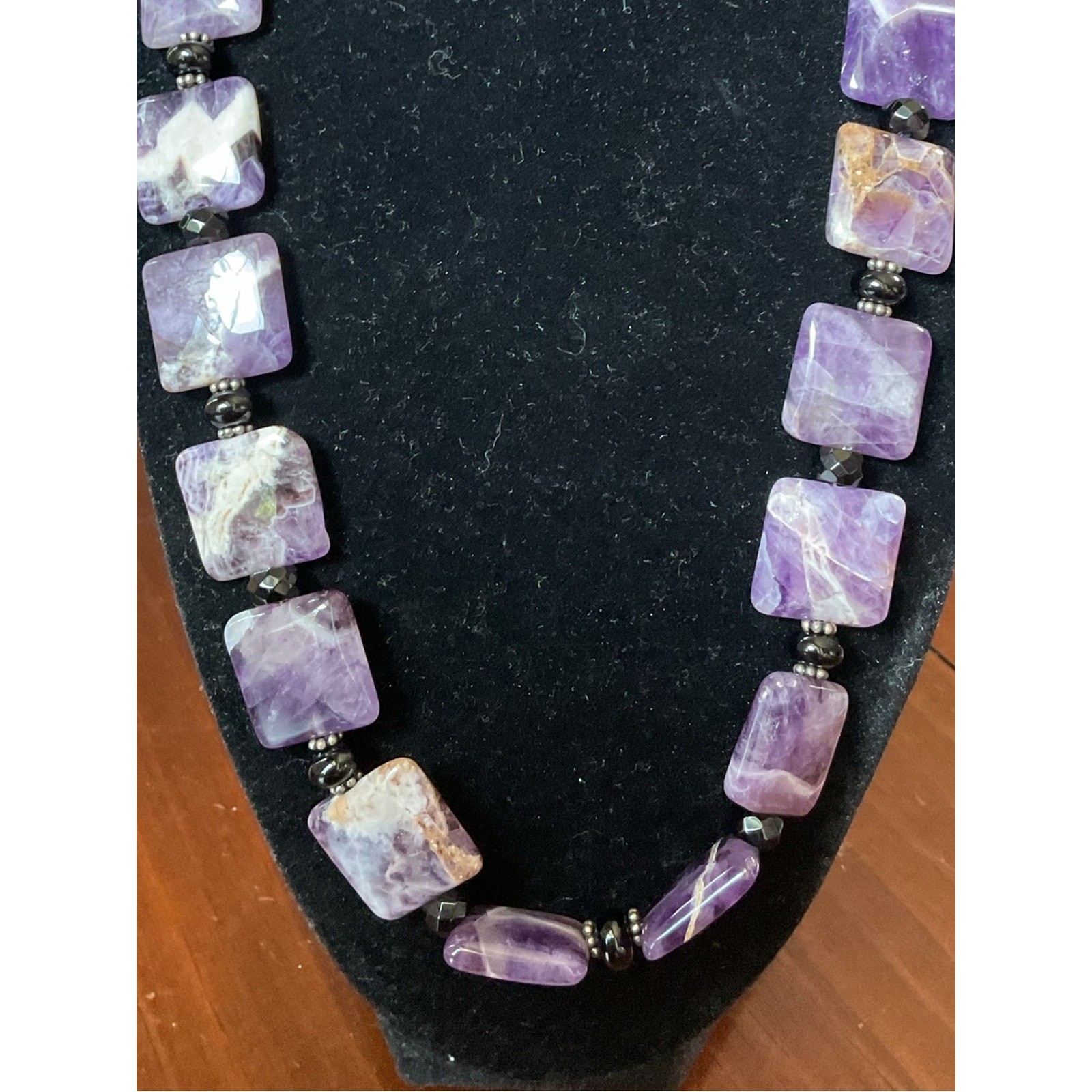 Vintage Sterling Silver Chevron Amethyst Beaded Toggle Clasp Necklace