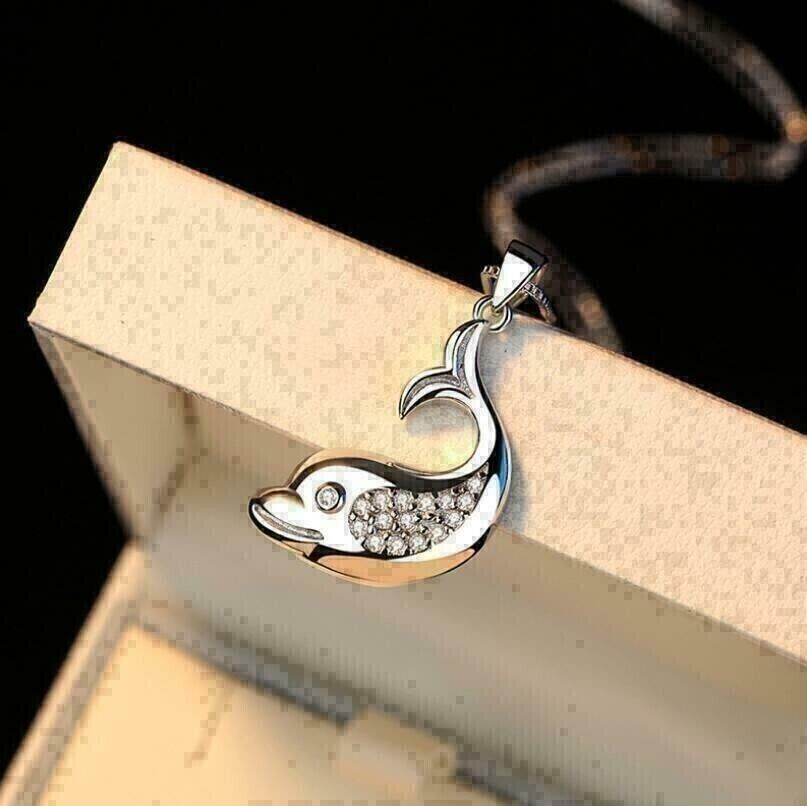 Round Cut Simulated Diamond In 14K White Gold Plated Women’s Fish Fancy Pendant