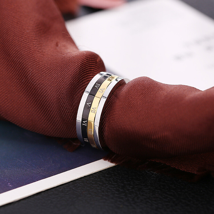 Men Women Roman Numerals Spinning Ring Stainless Steel Fashion Spinner Cool Ring